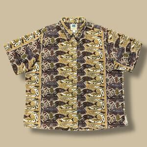 Vintage Hawaiian Shirt Fish Print Kahala AVI Cotton Button Up 90s Brown XXL